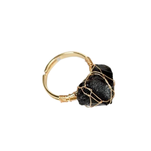 Handmade Raw Black Obsidian Ring