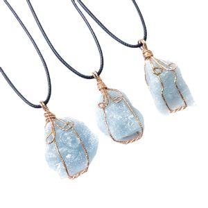 Aquamarine Natural Raw Crystal Pendant – Handmade Wire Wrapped Necklace