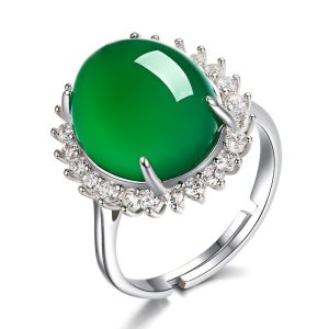 Elegant Green Agate Floral Open Ring – Luxurious Bloom Design