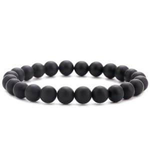 Natural Black Stone/Frosted Black Onyx Bracelet - Metal Free, 6mm - Healing Crystal Jewelry