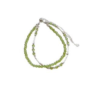 Double-Layer Natural Peridot Bracelet with Silver Accents