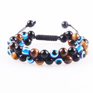 Double Wrap Evil Eye Braided Black Obsidian and Black Magnet Bracelet