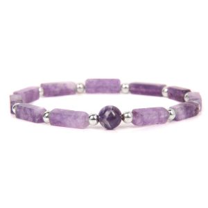 Natural Amethyst Rectangular & Round Bead Bracelet