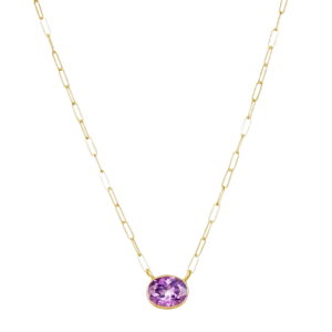 Amethyst Gem Drop Paperclip Necklace