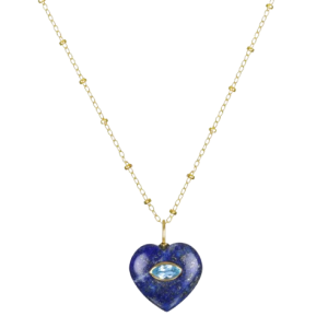 Lapis Lazuli Heart Necklace with Blue Topaz Accent