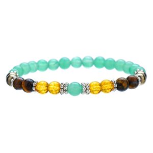 Natural Citrine & Green Aventurine Beaded Bracelet - 8mm Tiger Eye Energy Stone